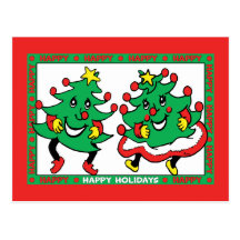 Happy Holidays Funny Dancing Christmas Trees Post Cards