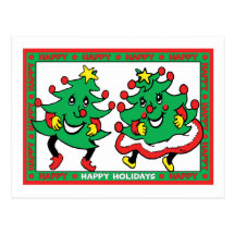 Happy Holidays Funny Dancing Christmas Trees Post Cards
