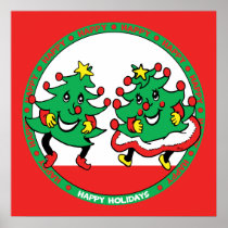 Happy Holidays Funny Dancing Christmas Trees Print