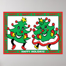 Happy Holidays Funny Dancing Christmas Trees Print