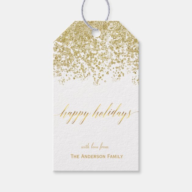 Happy Holidays gold glitter gift tags Pack Of Gift Tags