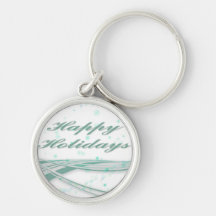Happy Holidays Green on White Background Key Chains
