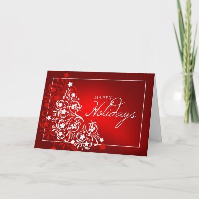 Happy Holidays Photo Cards on Abstract Holiday Floral Design On Gradient Red Background  Perfect