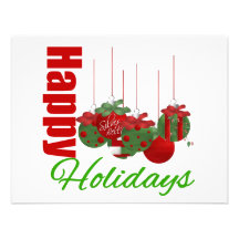 Happy Holidays Hanging Ornaments Personalized Announcements
