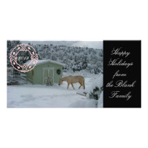 Happy Holidays Horse w Barn Picture Card