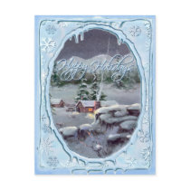 HAPPY HOLIDAYS LOG CABIN by SHARON SHARPE Postcard