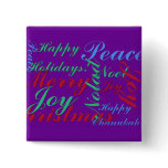 Happy Holidays Peace Joy Noel Merry Christmas Pinback Buttons