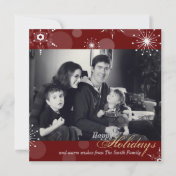 Happy Holidays Photo Card - Red White Snowflakes Invite