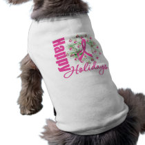 Happy Holidays Pink Ribbon Wreath Pet T-shirt