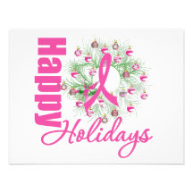 Happy Holidays Pink Ribbon Wreath Invitations