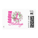 Happy Holidays Pink Ribbon Wreath stamps