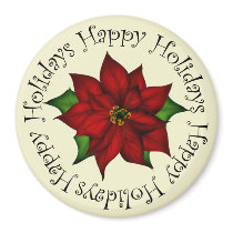 Happy Holidays Poinsettia Magnet