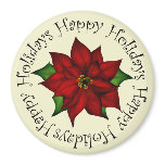 Happy Holidays Poinsettia Magnet