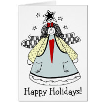 Happy Holidays Primitive Country Angel Cards