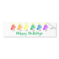Happy Holidays (Rainbow Christmas Trees) bumper stickers by LushLaundry Happy Holidays (Rainbow Christmas Trees) bumper stickers