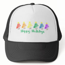 Happy Holidays (Rainbow Christmas Trees) hats
