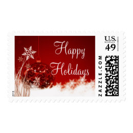 Happy Holidays Red Christmas Postage Stamps