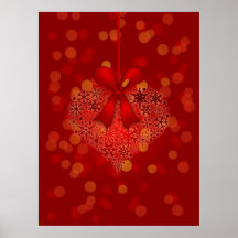 Happy Holidays Red Heart Snowflake Ornament Poster
