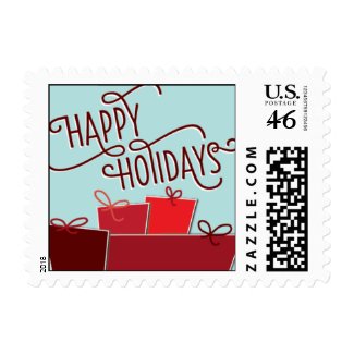 Happy Holidays - Red & Light Blue Postage Stamps