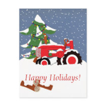 Happy Holidays! Red Tractor Postcard