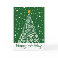 Happy Holidays Snow Tree Green card