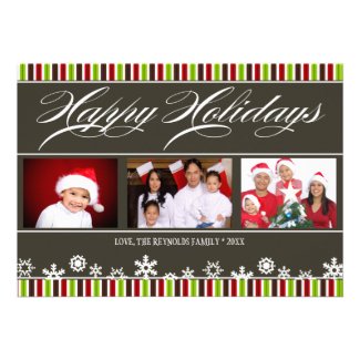 Happy Holidays Snowflake and Stripe Photo Card