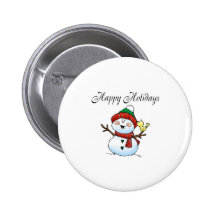 Happy Holidays Snowman Birdy Button