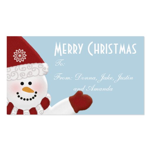 Happy Holidays Snowman Gift Tags Business Cards (front side)