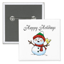 Happy Holidays Snowman Pinback Button