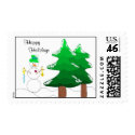 Happy Holidays Snowman with Trees postage