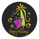 round_sticker - Sticker with picture of gifts reading happy holidays.  Great for use as envelope seal for holiday/seasonal cards