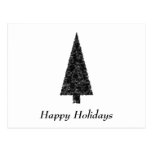 Happy Holidays. Stylish Tree. Black White. Post Card