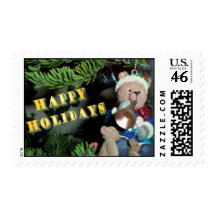 Happy Holidays Teddy Bear Stamp