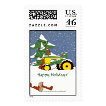 Happy Holidays! Tractor Postage Stamp