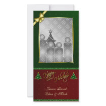 Happy Holidays Vertical Gold Finish Photocard