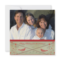 Happy Holidays Whimsical  Red Bird Card Personalized Invite