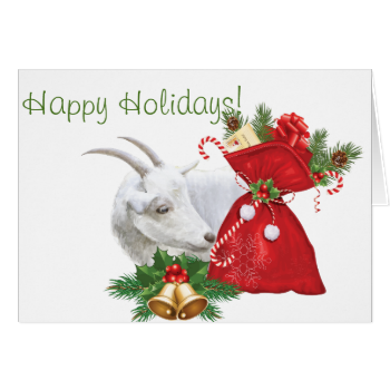 Happy Holidays White Goat With Christmas Goodies Cards