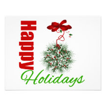 Happy Holidays Wreath Bow Personalized Announcement