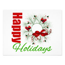 Happy Holidays Wreath with Birds Personalized Invitations