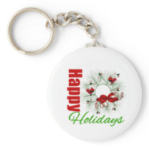 Happy Holidays Wreath with Birds Keychain