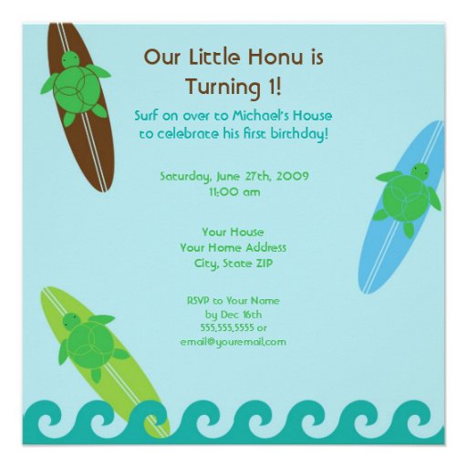 Happy Honu Loves Surf Birthday Invitation