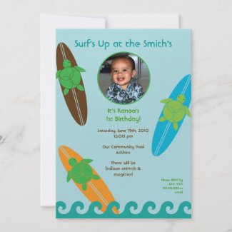Happy Honu Loves Surf Photo Birthday Invitation invitation