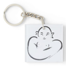 Happy Hotei Buddha Ink Art Keychain key chains