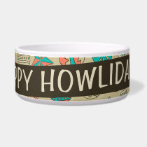 Happy Howlidays Retro Holidays Pet Dish pet bowls