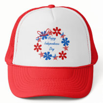 Happy Independence Day Blue Text Trucker Hat