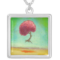 Happy inspirational flying tree fun art Rejoice necklaces