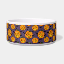 Happy Jackolanterns and Bats Dog Bowls