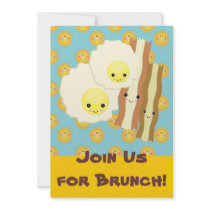 happy kawaii  eggs bacon brunch breakfast custom invitations