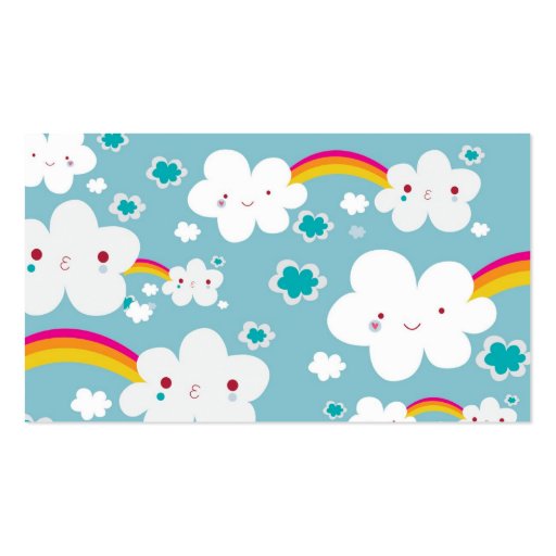 happy kawaii rainbow and cloud sky pattern business card templates (back side)