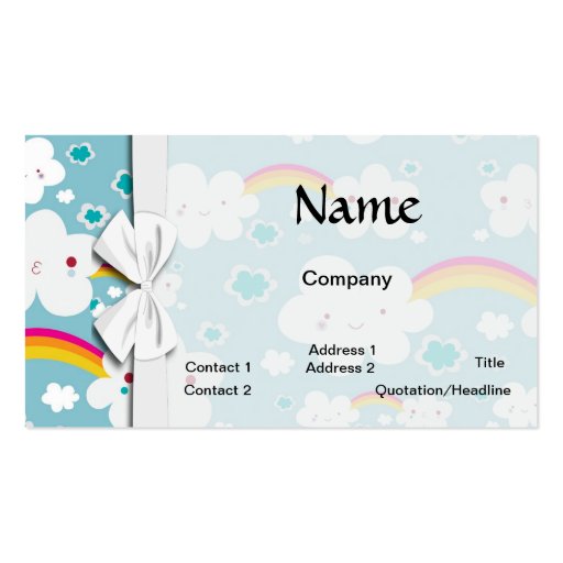 happy kawaii rainbow and cloud sky pattern business card templates (front side)
